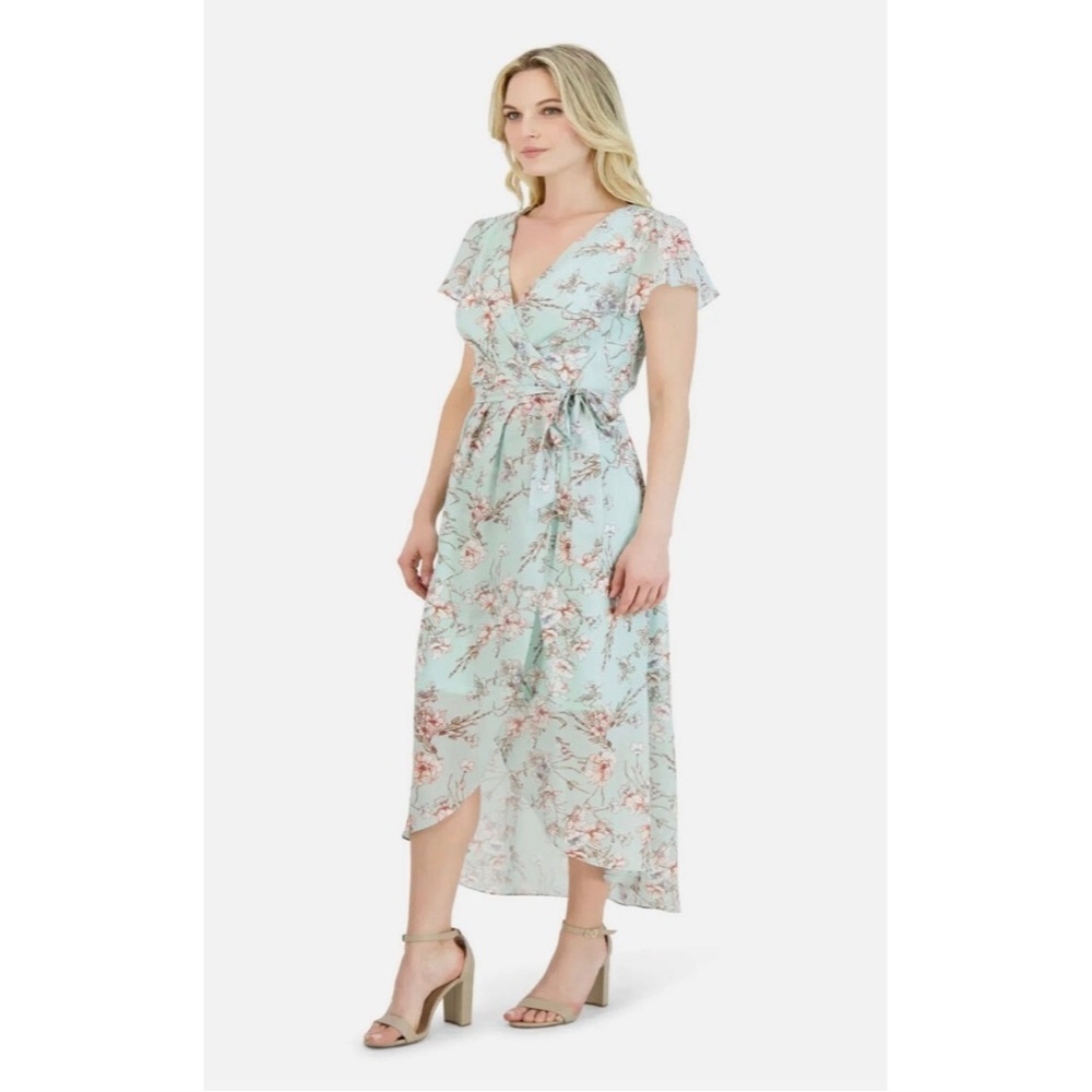 NWOT JULIA JORDAN Asymmetrical Puff Sleeve Maxi Dress Size 14